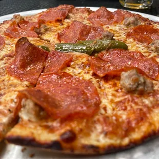 Pepperoni, sausage, &amp; hot oil pizza