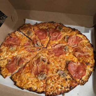 Pepperoni, onions and meatball