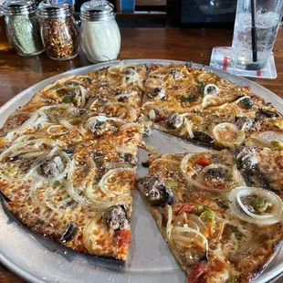 Meatball, onion, mushrooms, cherry peppers