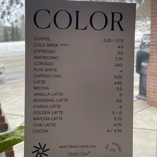 Coffee Menu