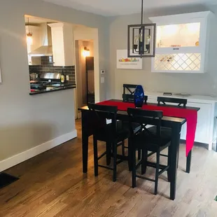 a dining room and kitchen