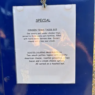 a special menu on a blue box