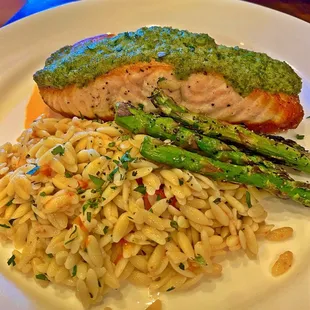 Nut-Crusted Salmon with Orzo and Asparagus