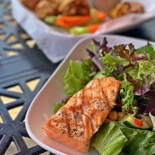 Salmon Salad and Chicken Wings