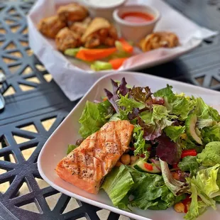 Salmon Salad and Chicken Wings