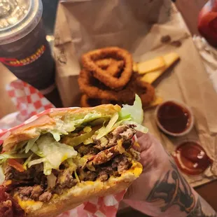 Mile high with onion rings