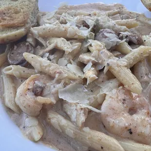 bayou pasta with sausage, shrimp and chicken