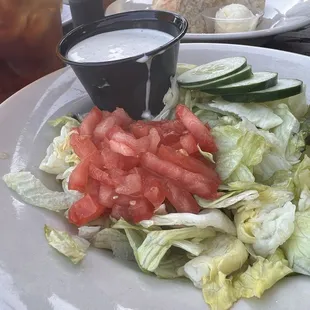 Side salad, the best bread you've ever had in your life and sweet tea.