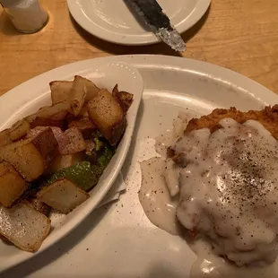 Chicken Fried Chicken with potatoes peppers onions