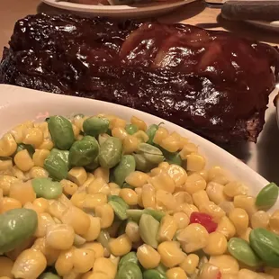 Half Rack Ribs with Edamame Succotash.