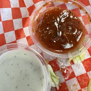 Homemade Ranch and CG Spicy Sauce