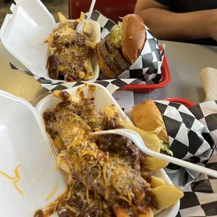 Chili Cheese Fries with a Boulder burger and Big Burger