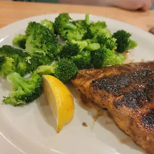 A healthy option (salmon and broccoli).