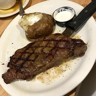 Sirloin Steak and Baked Potato. Requested side of creamy horseradish