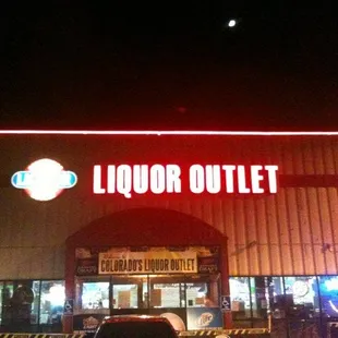 liquor outlet illuminated at night
