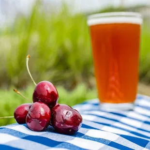 cherries and a pint of beer
