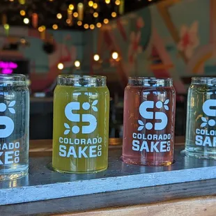 Sake Flight!  Bees Knees Green Machine Prickly Pear Lemonade Lemon Ginger