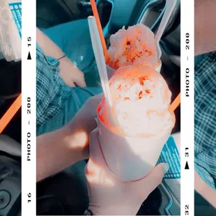 Sno-Balls stuffed with vanilla ice cream, three flavors each, and topped with a &quot;sno cap&quot;