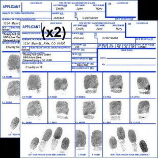 Ink fingerprinting on FD-258 used by the FBI and most out-of-state law &amp; licensing agencies- Nurses, Teachers, Real Estate, &amp; loan officers!