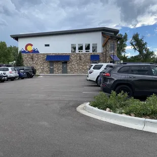 a parking lot with cars parked in it