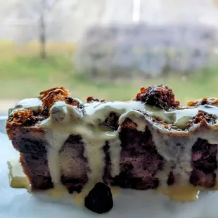 Triple berry french toast bake with crème anglaise. Second helping.