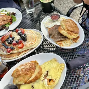 Colossal Breakfast Spinach Mushroom &amp; Provolone Omelet Flappers with Fresh Fruit - Full Stack (3) Side House Smoked Trout