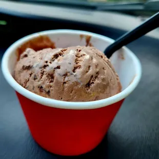 chocolate ice cream in a red cup