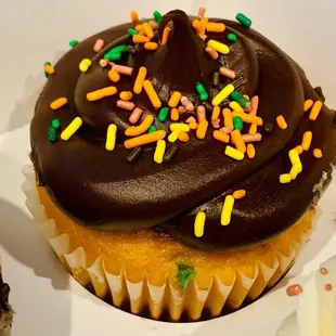 chocolate frosting and sprinkles