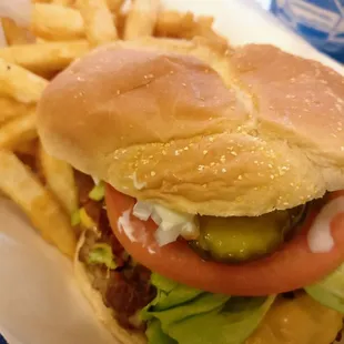 Colossal Dogs &amp; Burgers.  St. Augustine, FL.   Bacon cheeseburger side of fries.