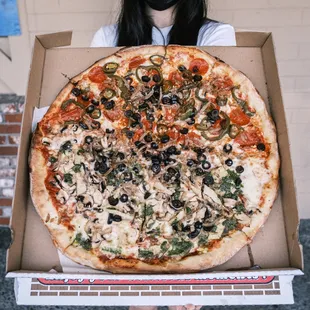 Large pizza almost bigger than my gf!