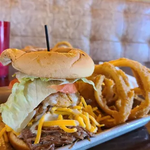 Fat Boy Signature Sandwich with Onion Rings