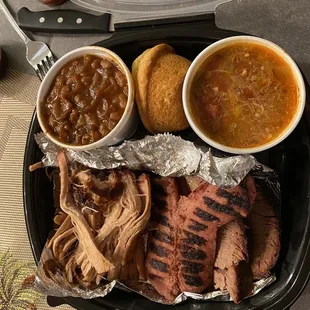 3 meat plate. Paid extra for the brisket (which are 2 small slices)