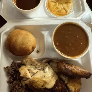 Brisket and bbq chicken with baked beans