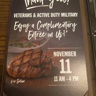 Veterans Day Appreciation Meal.