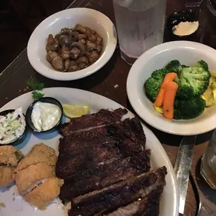 Not impressed. Fish &amp; ribs with mushrooms and veggies as sides