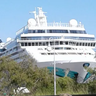 Cruise ship docked across the River walk