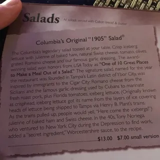 Columbia's Original"1905" Salad with "Shrimp Al Ajillo"