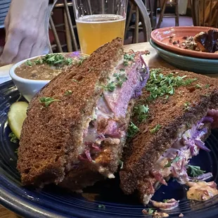 Reuben with beans and dirty rice soup
