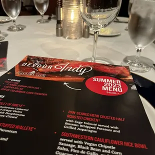 Devour Menu and elegantly decorated table