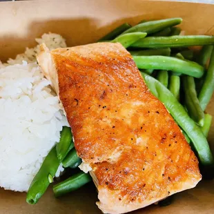 salmon, rice and green beans