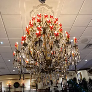 Massive chandelier, decorated for Xmas