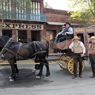 Columbia Stage Line is pictured in front of the iconic Wells Fargo building in Columbia.