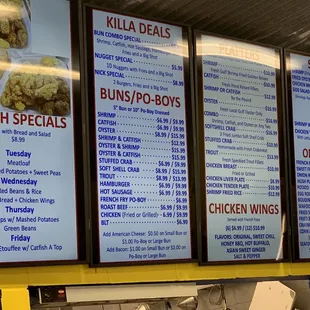 Menu with lunch specials, po boys and plates.