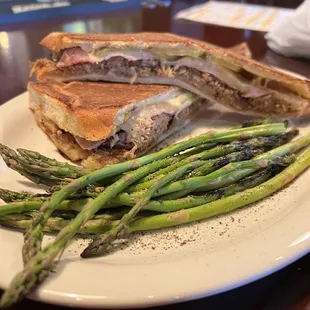 Cuban Sandwich with the veggie of the day, asparagus!