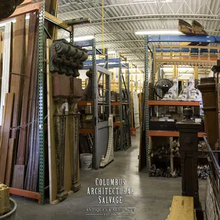 Doors, corbels, newel posts, balusters, reclaimed lumber, trim, casing, etc. live in this room.
