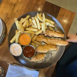 Chicken tenders and fries.