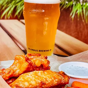 Fresh IPA and buffalo wings.