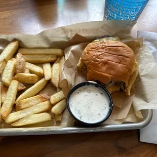 Diner Style Cheeseburger and Belgian Frites