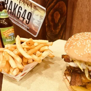 a burger and french fries