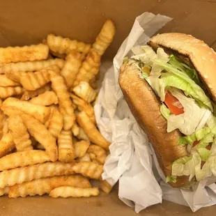 a box of fries and a sandwich